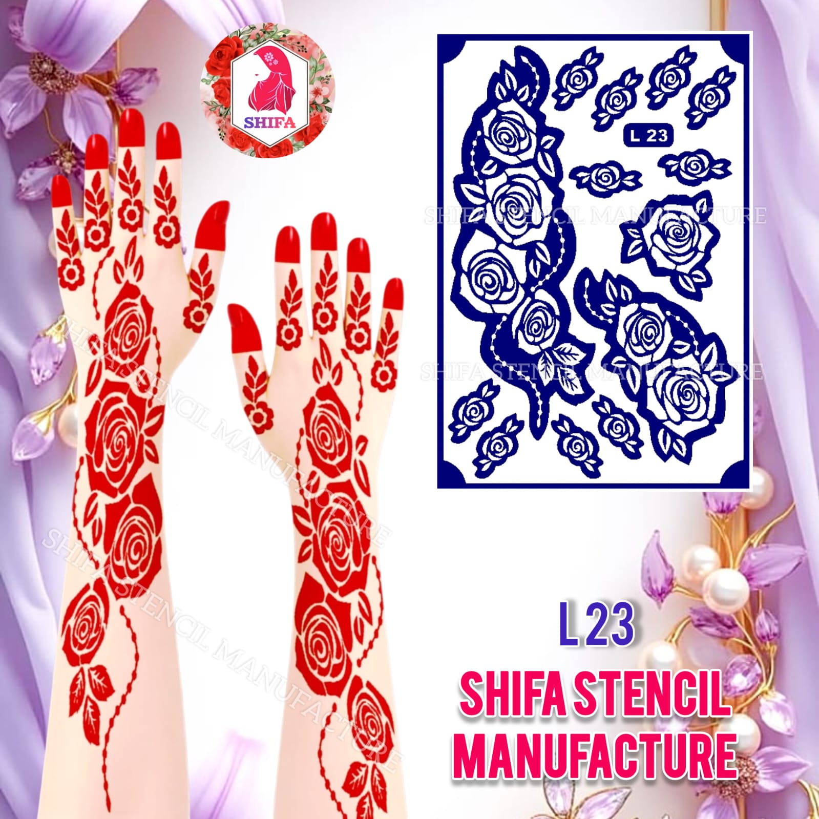 L23 – Rose Vine Flow - Sticker Overview - Shifa Stencil Manufacturer